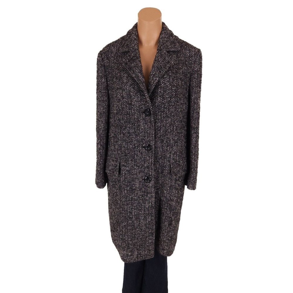 Holt Renfrew Alpaca Kid Mohair and Wool Tweed Over Coat In Speckled Black Size 8